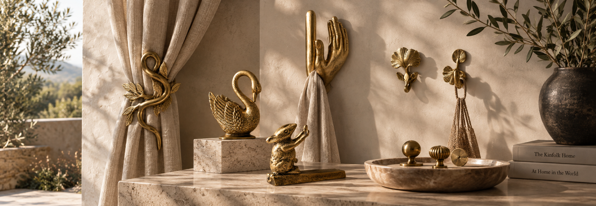 Brass decorative objects and hooks